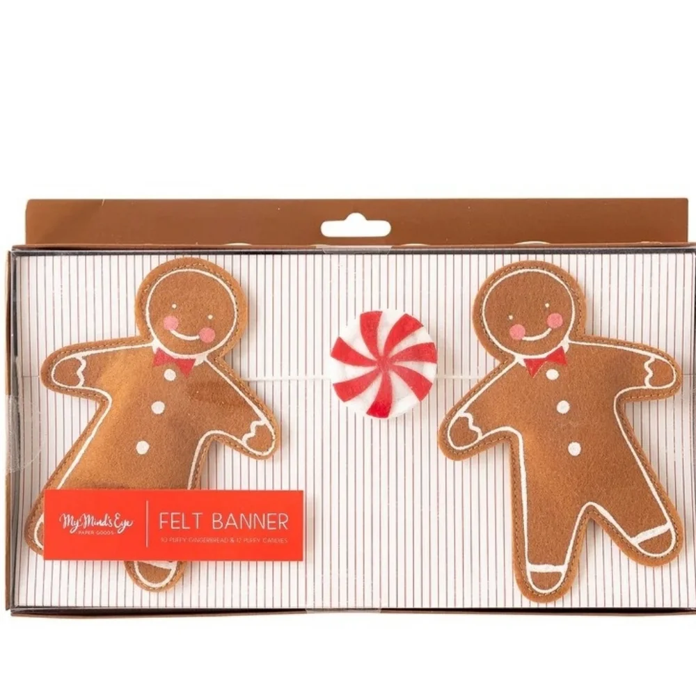 Felt Gingerbread Garland Banner Boy Girl Peppermint Candy Canes Christmas Decor